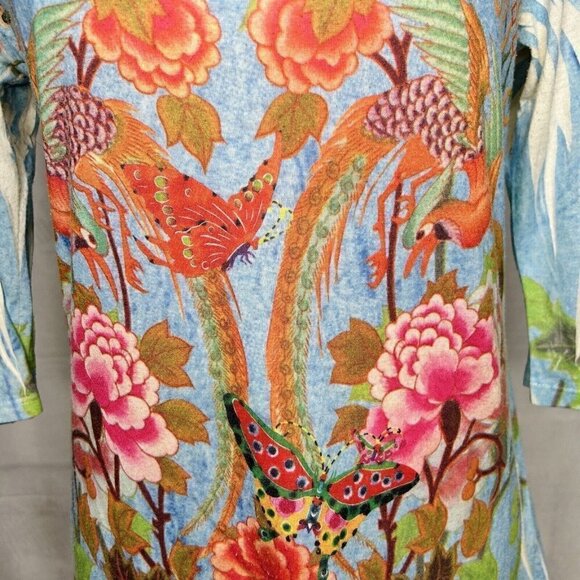 MUSHKA by SIENNA ROSE Sublimated Butterfly Bird Design 3/4 Sleeves Knit Top Sz M - Picture 4 of 10